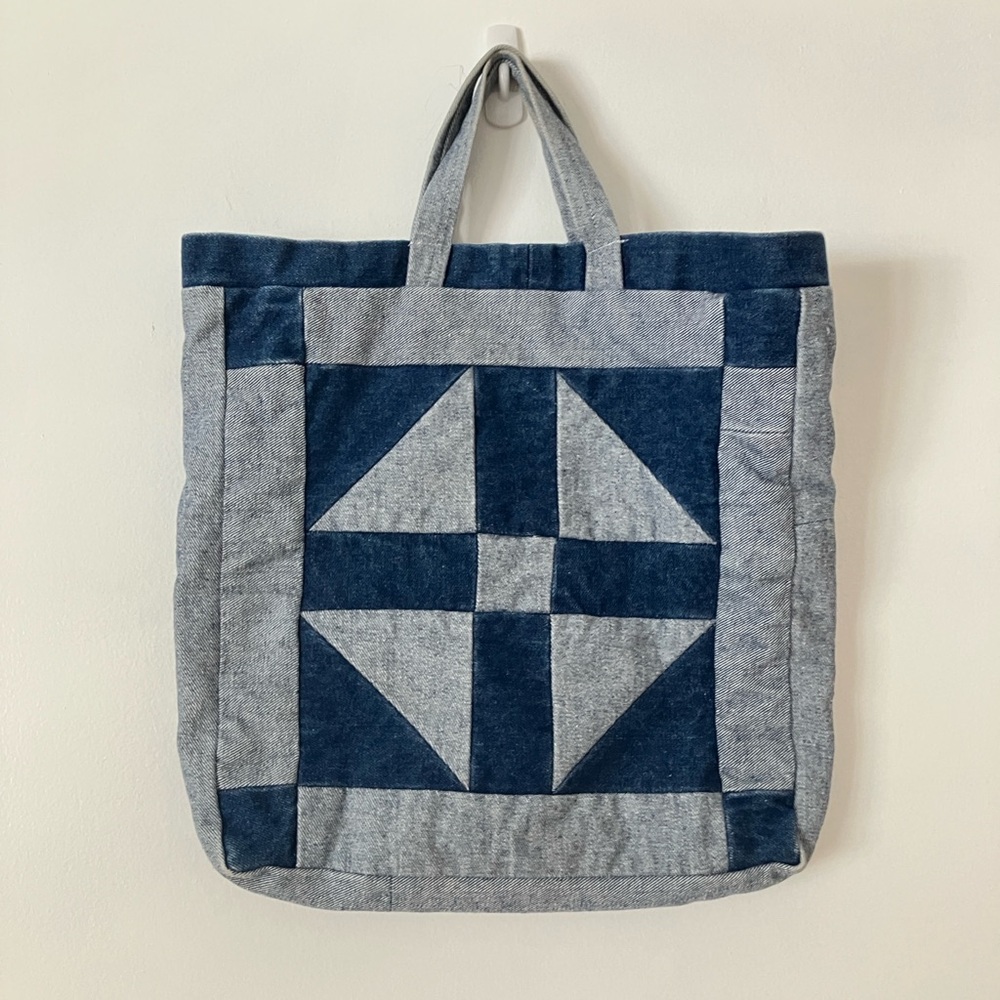Tote bag denim quilted patchwork upcycled handmade - Picture 2 of 12
